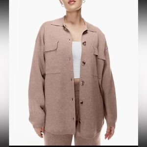 Aritzia Wilfred Free Ronnie Shirt Jacket Sweater Button Front Beige